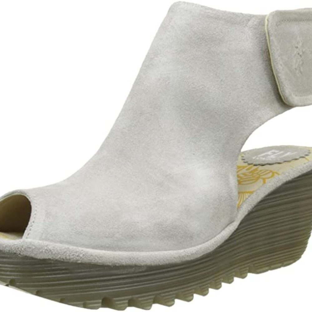 Womens Fly London Yone Peep Toe Suede Holiday Shoes Summer Wedge Heels